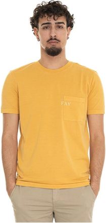 Fay Stone Washed T-shirt met Korte Mouwen en Zak - Heren - T-shirts - Geel - 3XL - Katoen - Tops