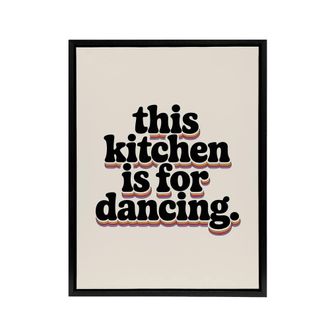 Artery8 This Kitchen Is For Dancing Funky Retro Typography Framed Canvas Art in Beige | Size: W24 x H32