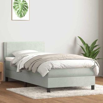 vidaXL Cama Box Spring Con Colch&oacute;n Terciopelo Gris Claro 80x220 Cm Vidaxl