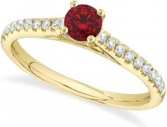 Allurez Round Ruby Solitaire & Diamond Engagement Ring 14K Yellow Gold (0.77ct)