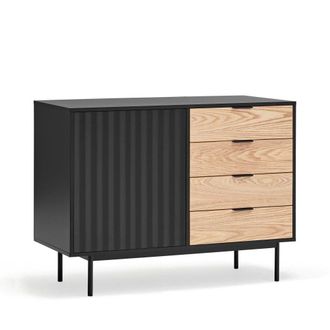 Teulat Aparador 1 puerta 4 cajones negro y roble