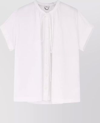 Aspesi cotton shirt round neck flared hem tie