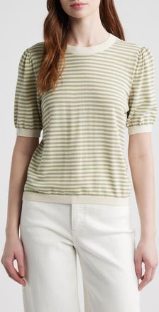 Frame Denim The Stripe Gather Crop Cotton & Modal Sweater in Sage Multi at Nordstrom, Size X-Small