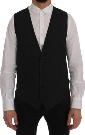 Dolce & Gabbana Mens Black Pinstripe Vest Classic Fit Wool - Size EU 52 (Mens)