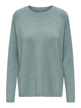 Jacqueline de Yong JdY Womens JDYMARCO L/S O-Neck Slit Pull KNT NOOS Pullover Sweater, Abyss/Detail:Melange, L