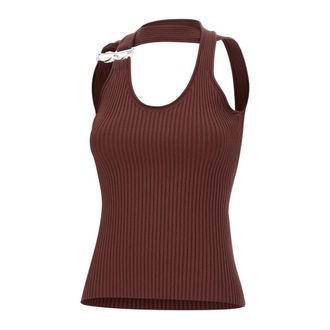 Coperni Sleeveless Tops, female, Brown, Size: S C-Logo Knit Top
