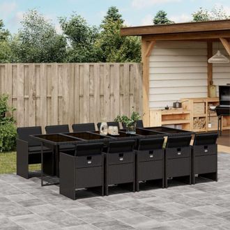 vidaXL Set De Comedor Jard&iacute;n 11 Pzas Con Cojines Rat&aacute;n Sint&eacute;tico Negro Vidaxl