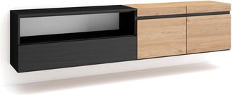 Skraut Home Skraut Home - Mueble Tv, Televisi&oacute;n, Muebles De Sal&oacute;n, Almacenaje, 200x45x35cm, Para Tv Hasta 80, Colgado, Suspendido, Estilo Moderno, Roble Y Negro