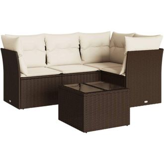 vidaXL Set Comedor De Jard&iacute;n 5 Piezas Y Cojines Rat&aacute;n Sint&eacute;tico Marr&oacute;n Vidaxl