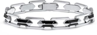 Palm Beach Jewelry Mens Stainless Steel and Black Enamel Bracelet 9-inch