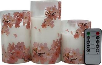 OEM Velas De Cristal Sin Llama Con Efecto Parpadeante, Juego De Cera Real Con Bater&iacute;a Led De Flor De Cerezo, Fuego C&aacute;lido (3 X 4,5 X 6 Pulgadas)