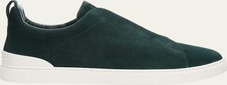 Ermenegildo Zegna Mens Suede Triple Stitch Slip-On Sneakers
