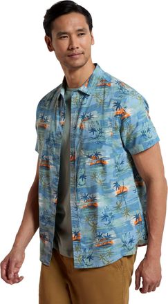 Mountain Warehouse Tropical Printed Mens Short Sleeved Shirt - Lightweight, Easy Care, Casual Wear - for Spring Summer, Camping, Travelling Bright Blue L