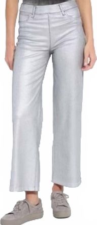Lyss&eacute; Metallic Coated Wide Leg Denim Pants In Silver