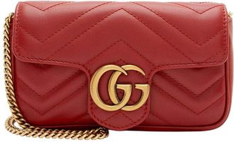 Gucci Red Matelasse Leather Gg Marmont Mini Flap Bag (Authentic Pre-Loved)