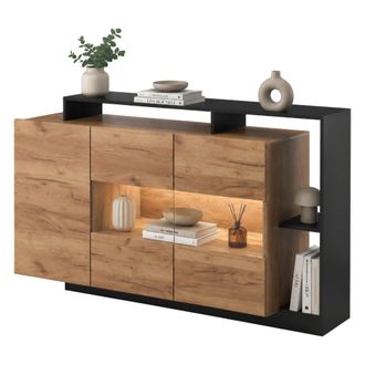 Dmora Credenza Hafa, Aparador 7 Estantes, Puertas Abatibles, 4 Puertas, 155x44x94h Cm Roble Marr&oacute;n
