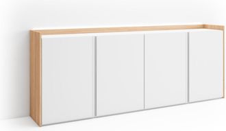 Skraut Home Skraut Home - Aparador Para Sal&oacute;n, Gran Capacidad De Almacenaje, 207x35x80cm, 4 Puertas, Led, Estilo Moderno, Blanco Y Roble Soft