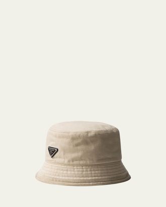 Prada Mens Enameled Logo Denim Bucket Hat