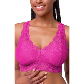 Fleur't Belle Epoque Full Cup Racerback Lace & Microfiber Bralette in Passion Fruit at Nordstrom, Size Xx-Large