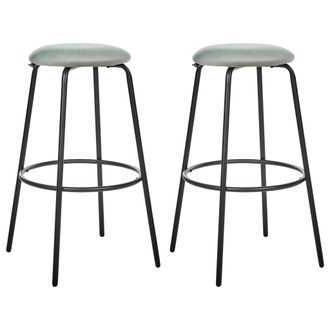 Beliani Beliani - Conjunto De 2 Taburetes De Bar Terciopelo Patas De Acero Negras Sin Reposabrazos Comedor Verde Menta Morton