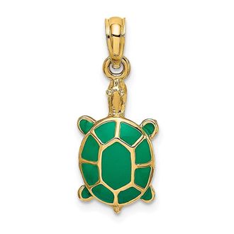 Diamond2Deal 14k Yellow Gold Green Enamel Tortoise Charm Pendant
