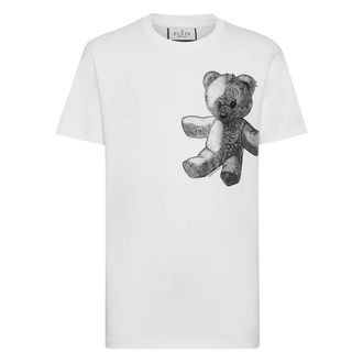 Philipp Plein Tops, Heren, Wit, 4Xl, Katoen, T-shirt Ronde Hals SS Paisley Teddybeer
