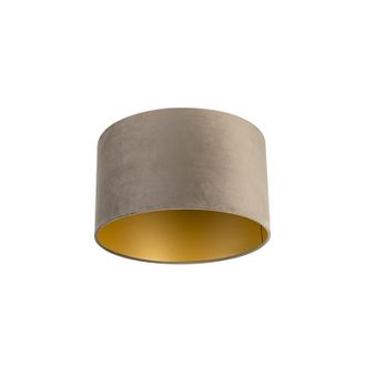 QAZQA Algod&oacute;n Pantalla De L&aacute;mpara De Terciopelo Topo 35/35/20 Con Interior Dorado, - Qazqa