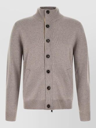 Brioni cashmere ribbed collar cardigan