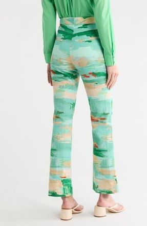 Longchamp High Waist Cotton & Linen Ankle Pants in Aqua at Nordstrom Rack, Size 4 Us / 36 Fr
