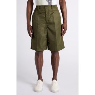 Bottega Veneta Water Repellent Nylon Satin Shorts in 3293 Shrub at Nordstrom, Size 46