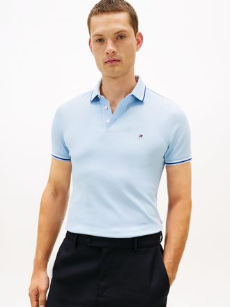 Tommy Hilfiger Poloshirt TOMMY HILFIGER TOMMY TIPPED SLIM POLO, Herren, Gr. XXL, well water, Obermaterial: 96% Baumwolle, 4% Elasthan, schmal, Rippb&uuml;ndchen, Shirts P