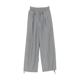 White Sand Broeken, Dames, Grijs, M, Polyester, Pinstripe Wide Broeken