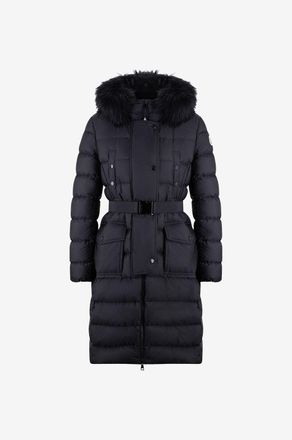 Moncler Lange Daunenjacke mit G&uuml;rtel und Shearling Khloe