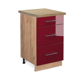 Vicco Mueble Bajo De Cocina Fame-line, Rojo Burdeos Alto Brillo, 50 Cm, Et Roble Vicco