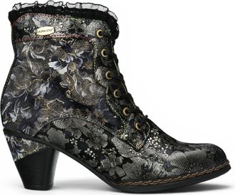 Laura Vita Womens Floral Goth Victorian Black Leather Heeled Ankle Boots - Alcizeeo-190