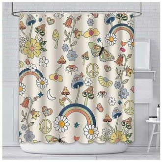 OEM Cortina De Ducha Lavable De 180 X 180 Cm Con Estampado De Setas Y Flores De Estilo Bohemio Que Recuerda A Los A&ntilde;os 70/80: Moderna E Informal. - Crezuo