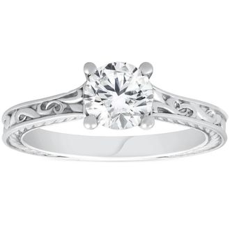 Pompeii3 1Ct Solitaire Round Vintage Diamond Engagement Ring White Gold Lab Grown