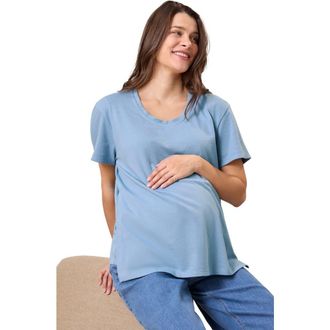Kindred Bravely Relaxed Cotton Scoop Neck Maternity & Nursing Tee in Vintage Blue at Nordstrom, Size X-Small Short