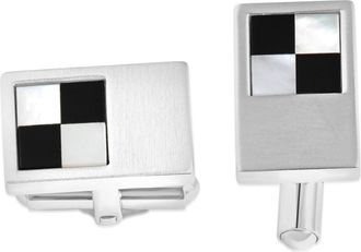 Pompeii3 Mens Stainless Steel Checkered Black And White Polished 11mm Cufflink