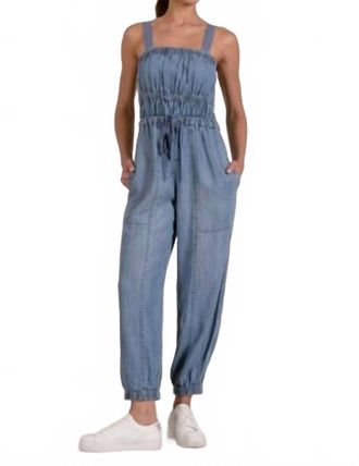 Elan Smocked Top Jumpsuit In Chambray
