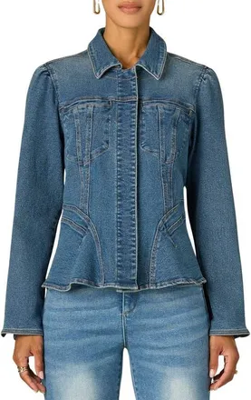 Wit & Wisdom Peplum Denim Jacket in Mid Blue at Nordstrom, Size X-Small
