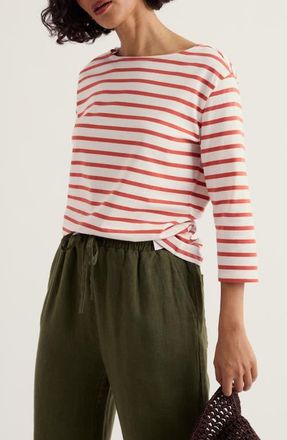 Seasalt Cornwall Sailor Stripe Three Quarter Sleeve Organic Cotton T-Shirt in Breton Carnelian at Nordstrom, Size 10
