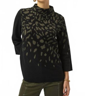Joseph Ribkoff Embellished Animal Print Sweater Top In Black/avocado