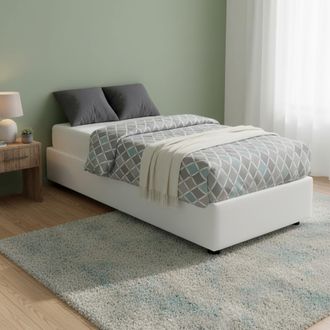 Talamo Italia Cama Individual Dzovk, Cama Contenedor Con Tapizado En Ecopiel, 100% Made In Italy, Apertura Frontal, Con Colch&oacute;n Cm 90x200 Incluido, Blanco - Dmora