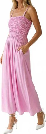 Naked Zebra Smocked Maxi Dress With Cord Strap In Lilac Sachet