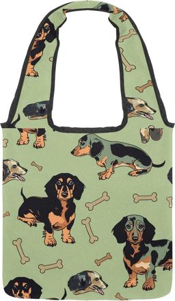 Generic Fun Cute Dachshund Dog Reversible Canvas Shoulder Tote - Double-Sided Print, 12oz Cotton, 27cm Drop, Fold-Flat Bag for Travel, Shopping, Street Outing
