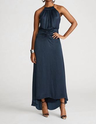 Halston Heritage Womens Slub Micro Satin Gown In Navy