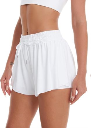 SHEKINI Womens Flowy Running Shorts 2 in 1 Athletic Tennis Skirt Ladies High Waisted Gym Sweat Short Skort Biker Workout Gym Yoga Quick Dry with Phone Pocket 