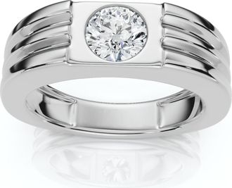 Pompeii3 Mens 1/2Ct Round Bezel Diamond Solitaire Ring 14k Gold or Platinum Lab Grown