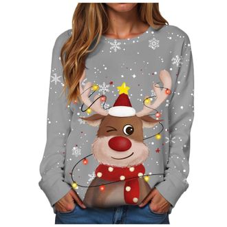 Generic 2025 Christmas Jumpers for Women Cute Reindeer Print Sweatshirt Loose Funny Christmas Jumpers Long Sleeve Crewneck Ugly Shirt Ladies Fashion Hoodies S